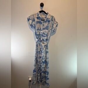 Finley Blue and White Abstract Print Midi Dress